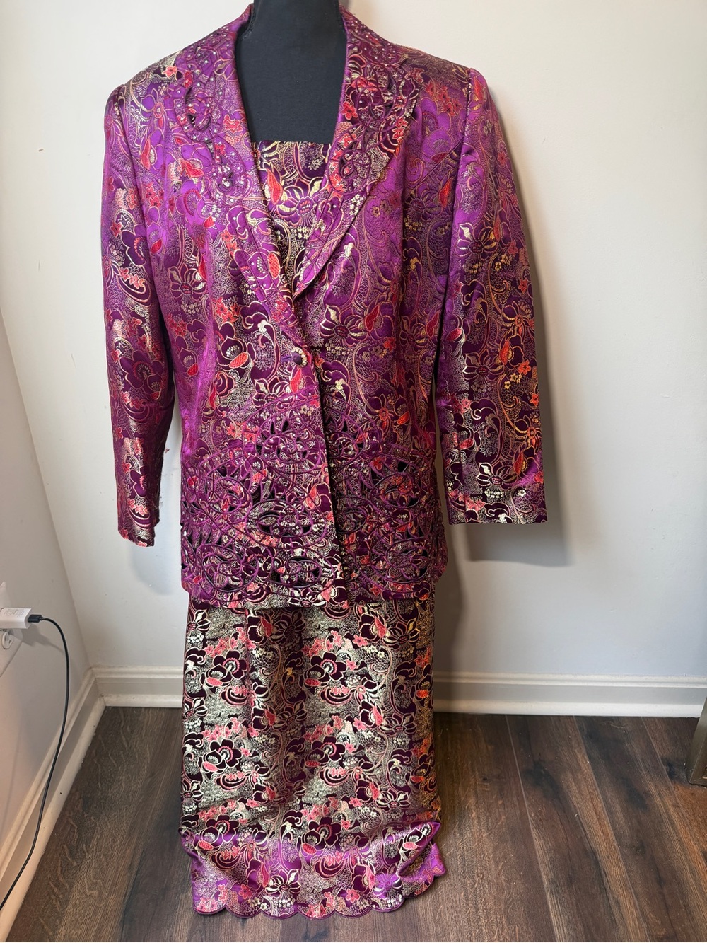 Psalm CIV 3 Pc Skirt Suit Purple Brocade Floral Church Formal Women’s 14W